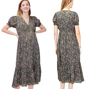 Hatch Emmeline Floral V-Neck Midi Maternity Dress Sz 4/XL Black Blue Peach Ivory